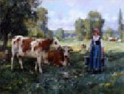 unknow artist Cow and Woman oil painting reproduction